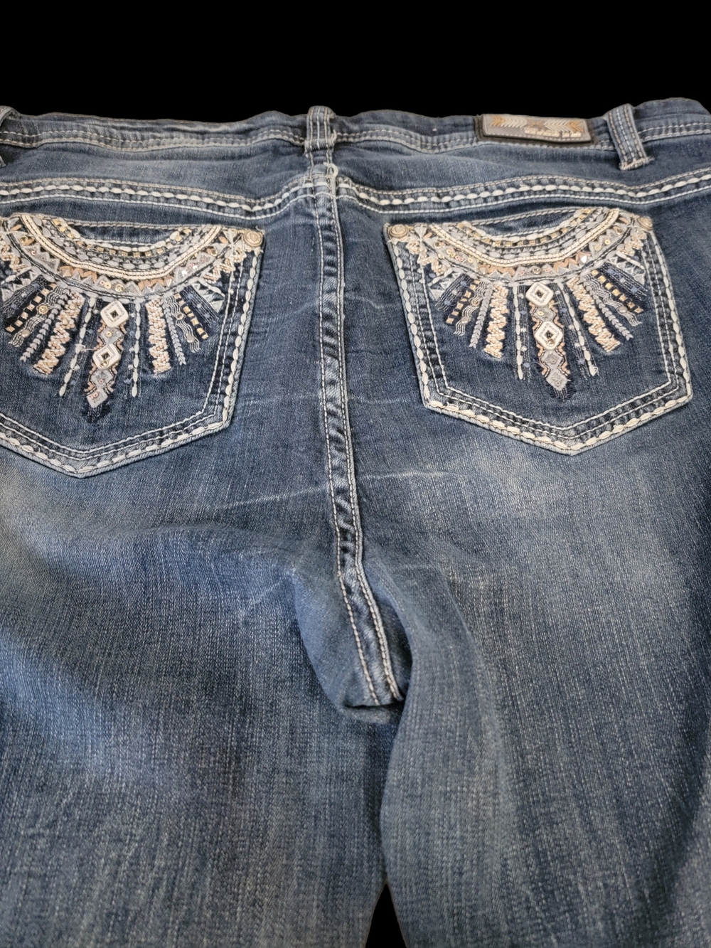 Grace in LA Blue Boot Cut Jeans with Embroidered Back Pockets Woman's size 21